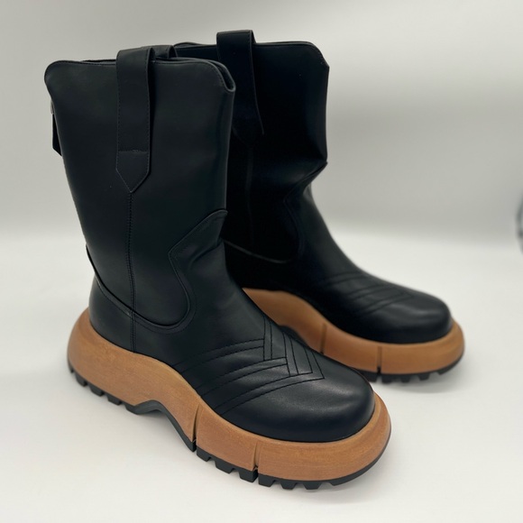 Celbreez Platform Boots for Women Chunky Heel Round Toe Black - Picture 4 of 5